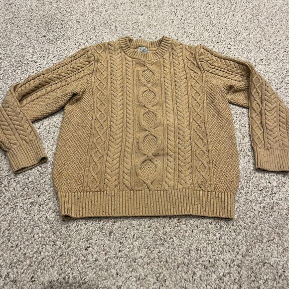 LL Bean Men's Heritage Soft Cotton Fisherman Sweater Sz L Cotton Cable Knit - Picture 1 of 5